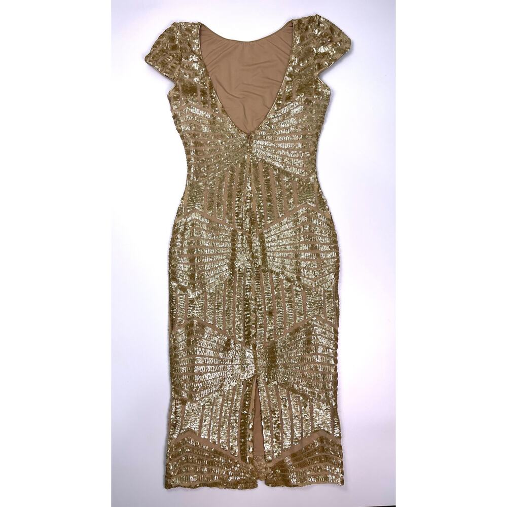 Dress the population Gold Sequin Midi Dress Size S - Picture 6 of 11
